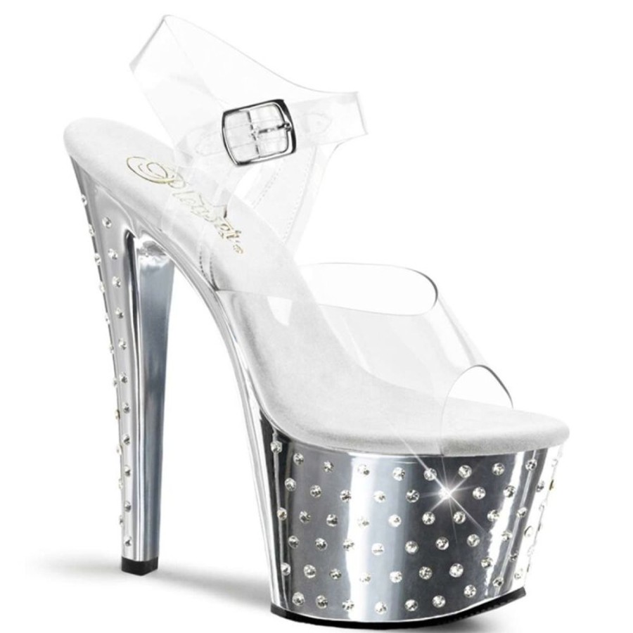 High Heels Pleaser | Pleaser Sandalette Stardust-708 Transparent Silber Chrom