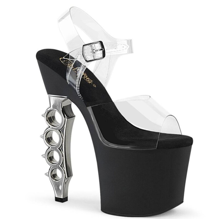 High Heels Pleaser | Pleaser Irongrip-708 Plateau Sandaletten Transparent Silber