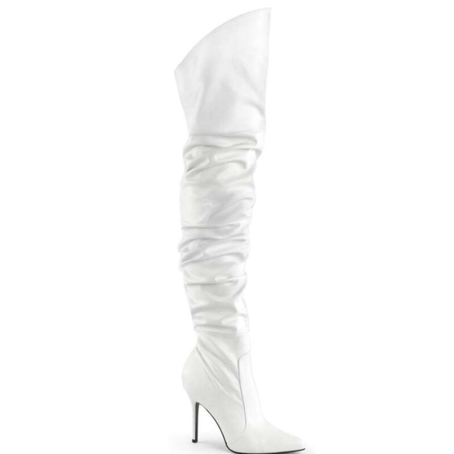 High Heels Pleaser | Pleaser Classique-3011 Overknee Stiefel Kunstleder Weis