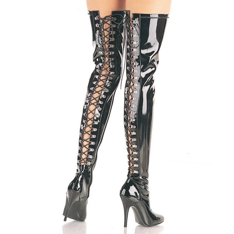 High Heels Pleaser | Pleaser Seduce-3063 Overknee Stiefel Lack Schwarz