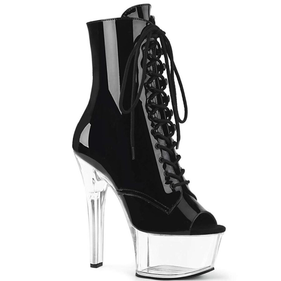 High Heels Pleaser | Pleaser Stiefelette Aspire-1021 Schwarz Transparent