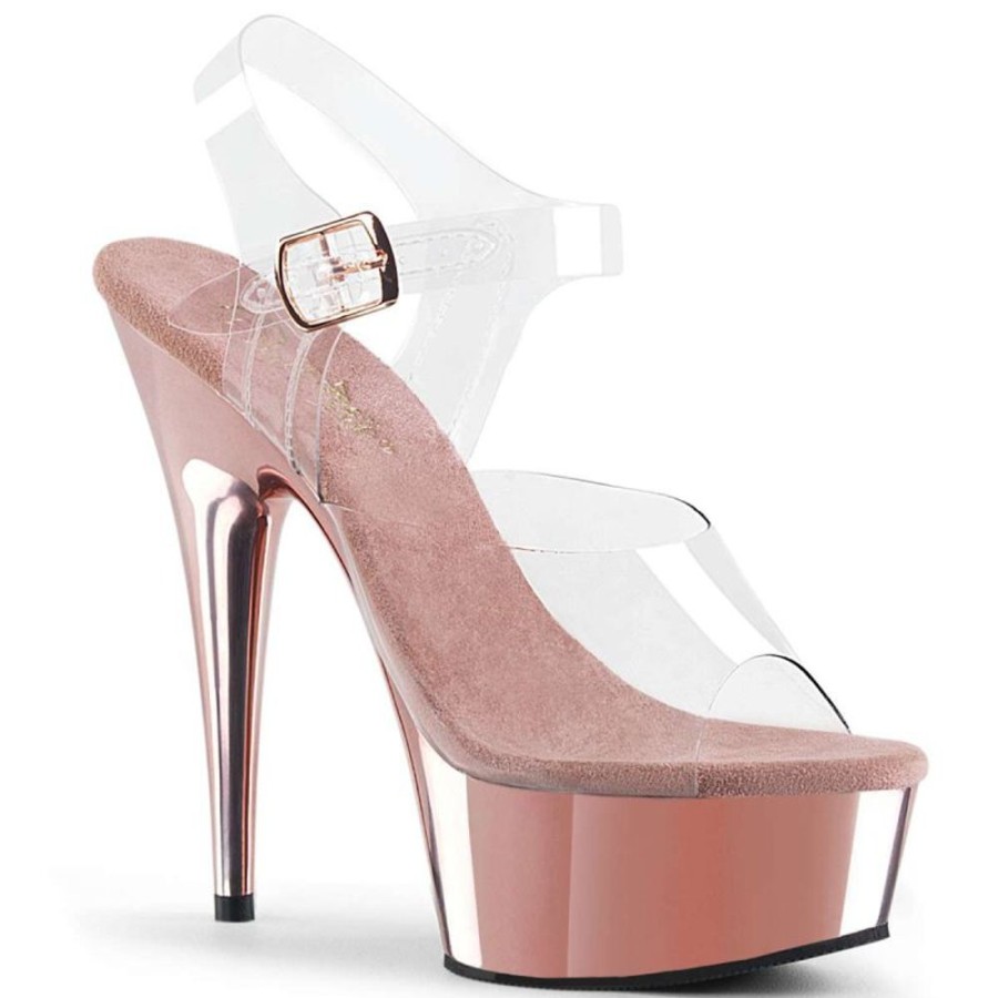 High Heels Pleaser | Pleaser Sandalette Delight-608 Transparent Rose-Gold Chrom