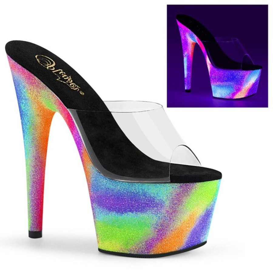 High Heels Pleaser | Pleaser Adore-701Gxy Plateau Pantoletten Glitter Transparent Bunt