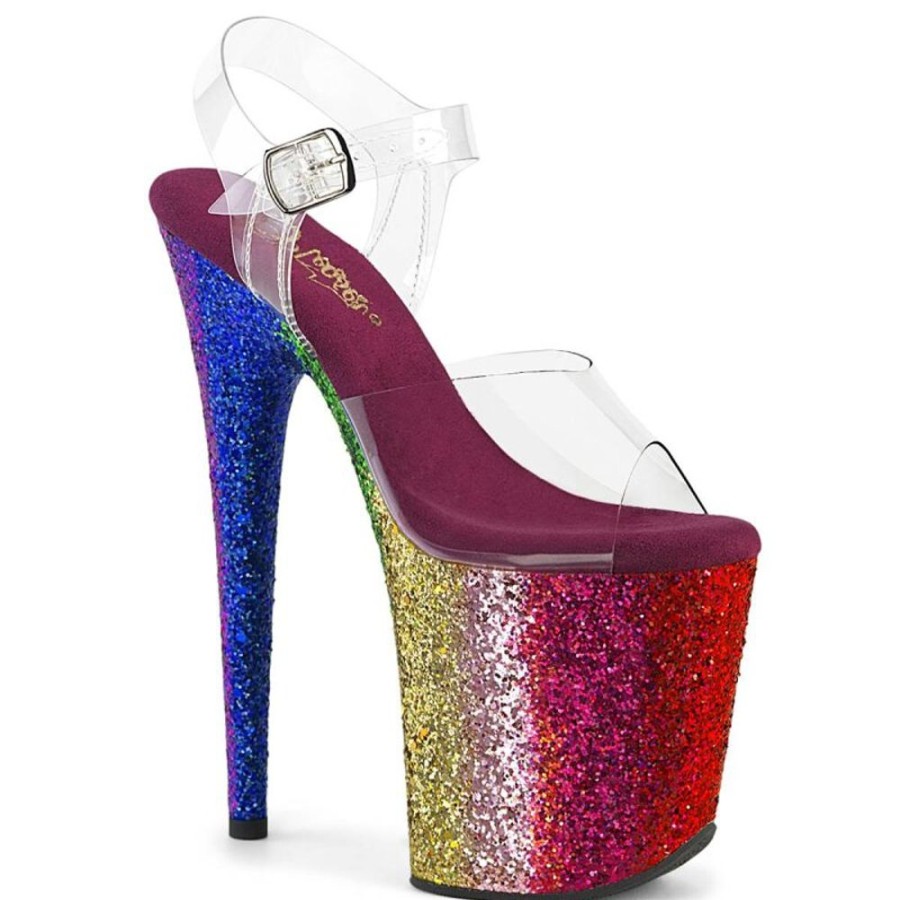 High Heels Pleaser | Pleaser Flamingo-808Rbg Plateau Sandaletten Glitter Transparent Bunt