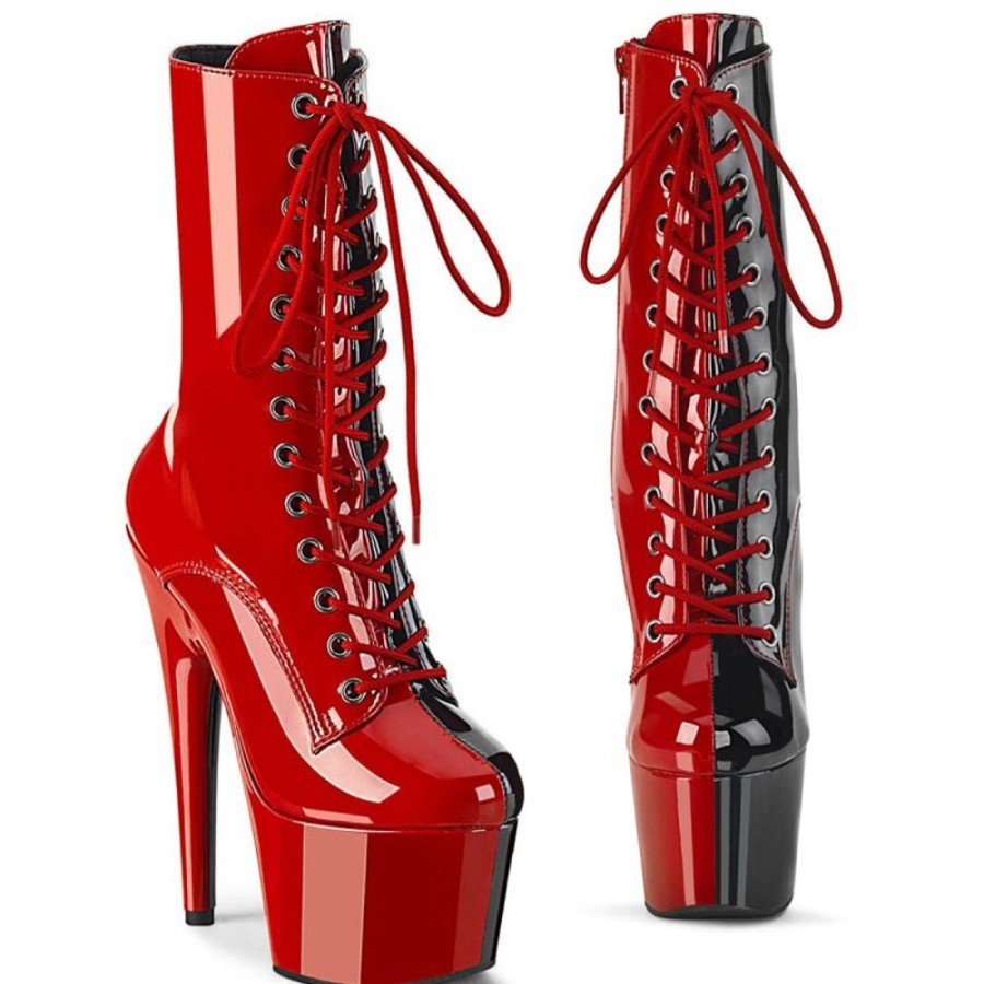 High Heels Pleaser | Pleaser Adore-1040Tt Plateau Stiefeletten Lack Schwarz Rot