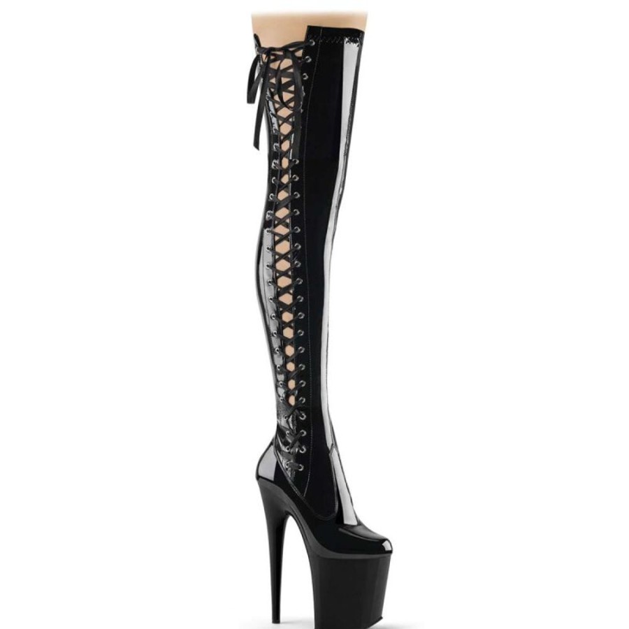 High Heels Pleaser | Pleaser Overknee Stiefel Flamingo-3050 Schwarz