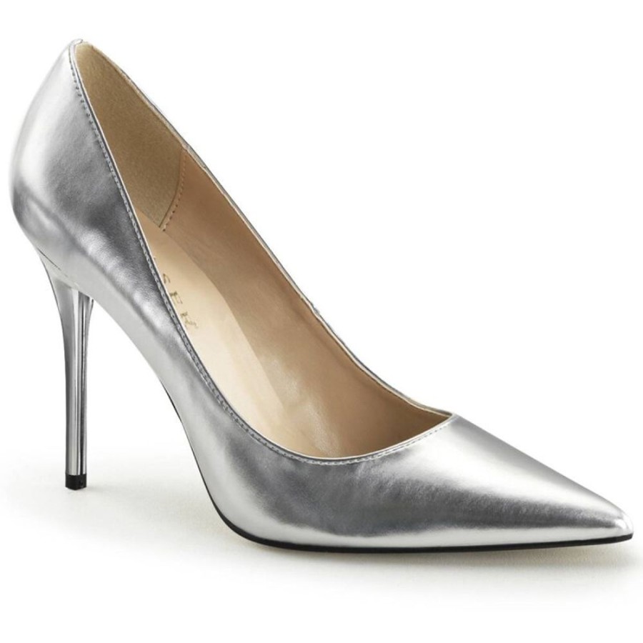 High Heels Pleaser | Pleaser Classique-20 Pumps Metallic Silber