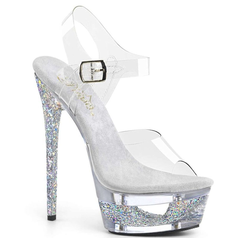 High Heels Pleaser | Pleaser Sandalette Eclipse-608Gt Transparent Silber