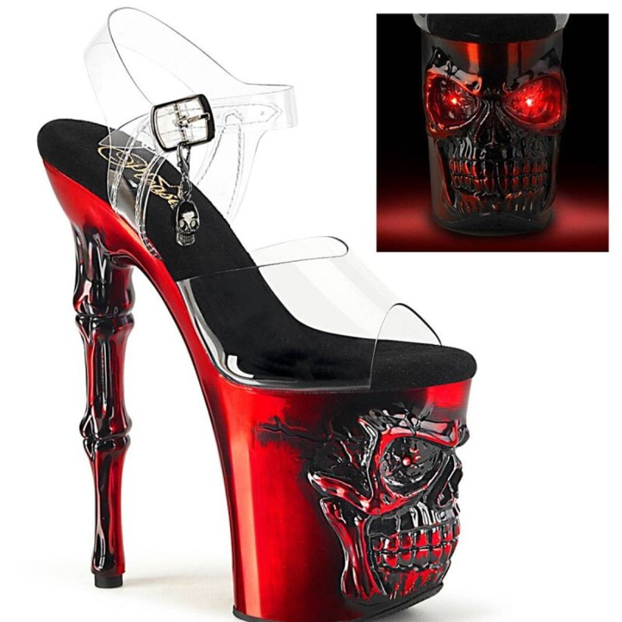 High Heels Pleaser | Pleaser Rapture-808-Lt Plateau Sandaletten Transparent Rot