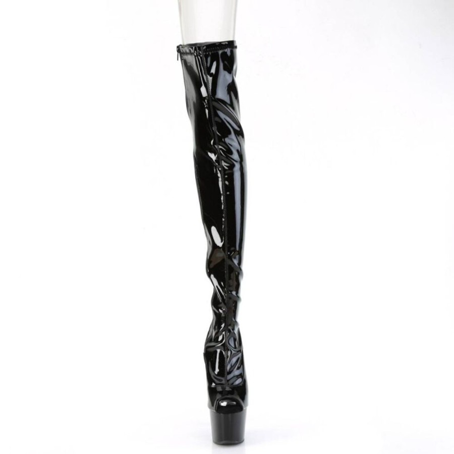 High Heels Pleaser | Pleaser Adore-3011 Plateau Overknee Stiefel Lack Schwarz