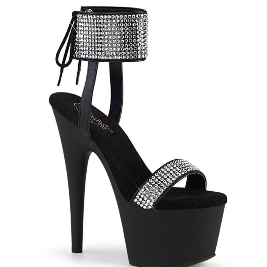 High Heels Pleaser | Pleaser Adore-770 Plateau Sandaletten Kunstleder Strass Schwarz