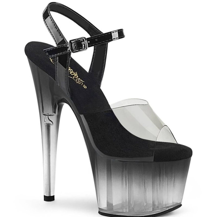 High Heels Pleaser | Pleaser Adore-708T-2 Plateau Sandaletten Rauch Transparent Schwarz