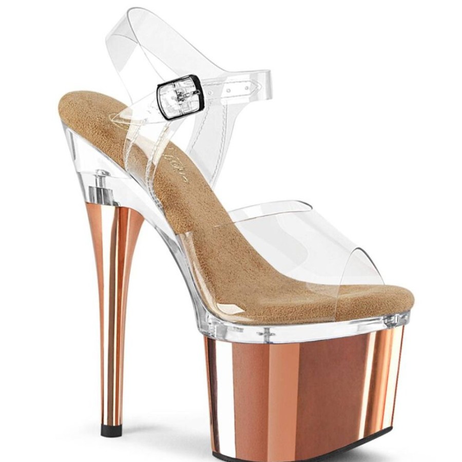 High Heels Pleaser | Pleaser Esteem-708 Plateau Sandaletten Chrom Rose-Gold