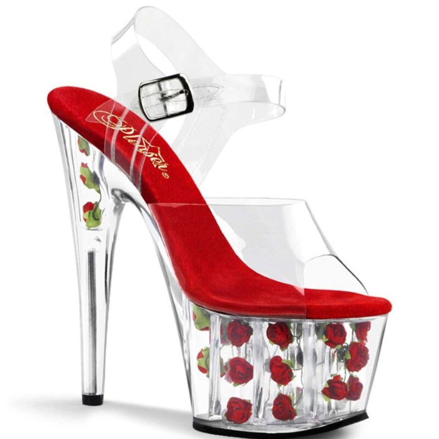 High Heels Pleaser | Pleaser Sandalette Adore-708Fl Transparent Rot