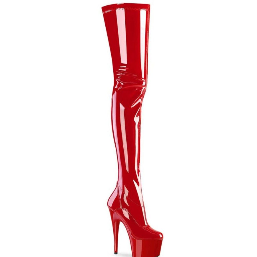 High Heels Pleaser | Pleaser Adore-4000 Plateau Overknee Stiefel Lack Rot