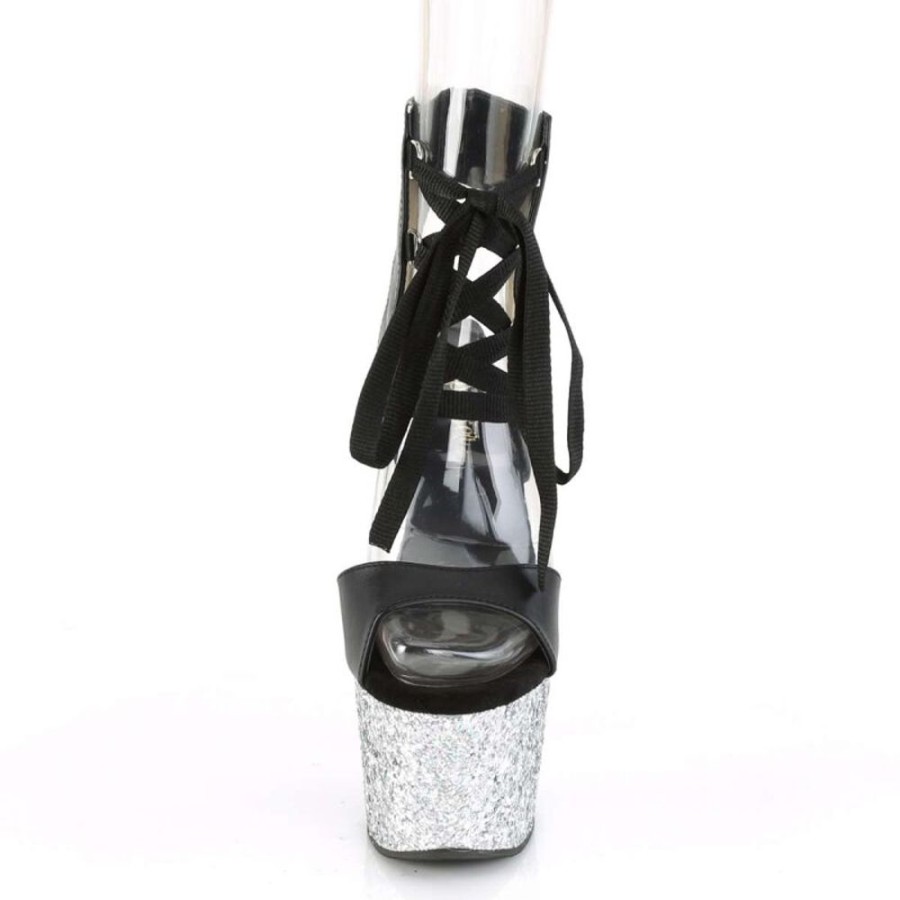 High Heels Pleaser | Pleaser Sandalette Adore-700-14Lg Schwarz Silber Multi Glitter