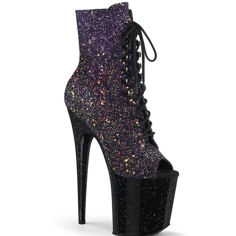 High Heels Pleaser | Pleaser Flamingo-1021Ombg Plateau Stiefeletten Glitter Lila