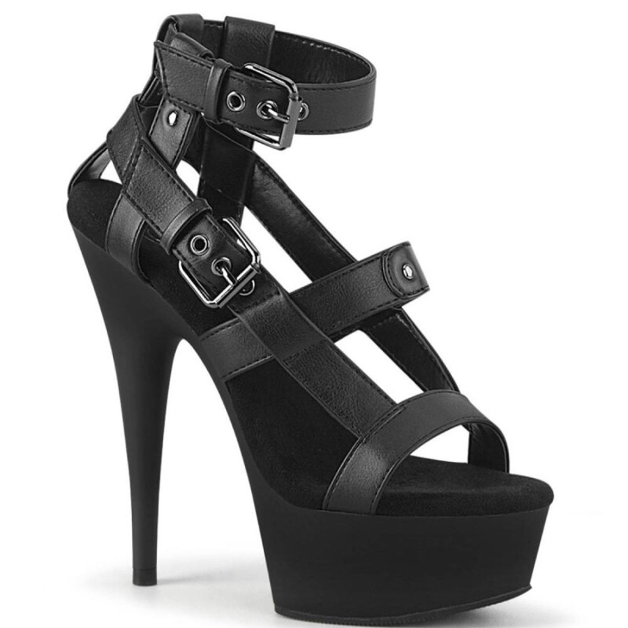 High Heels Pleaser | Pleaser Delight-637 Plateau Sandaletten Kunstleder Schwarz