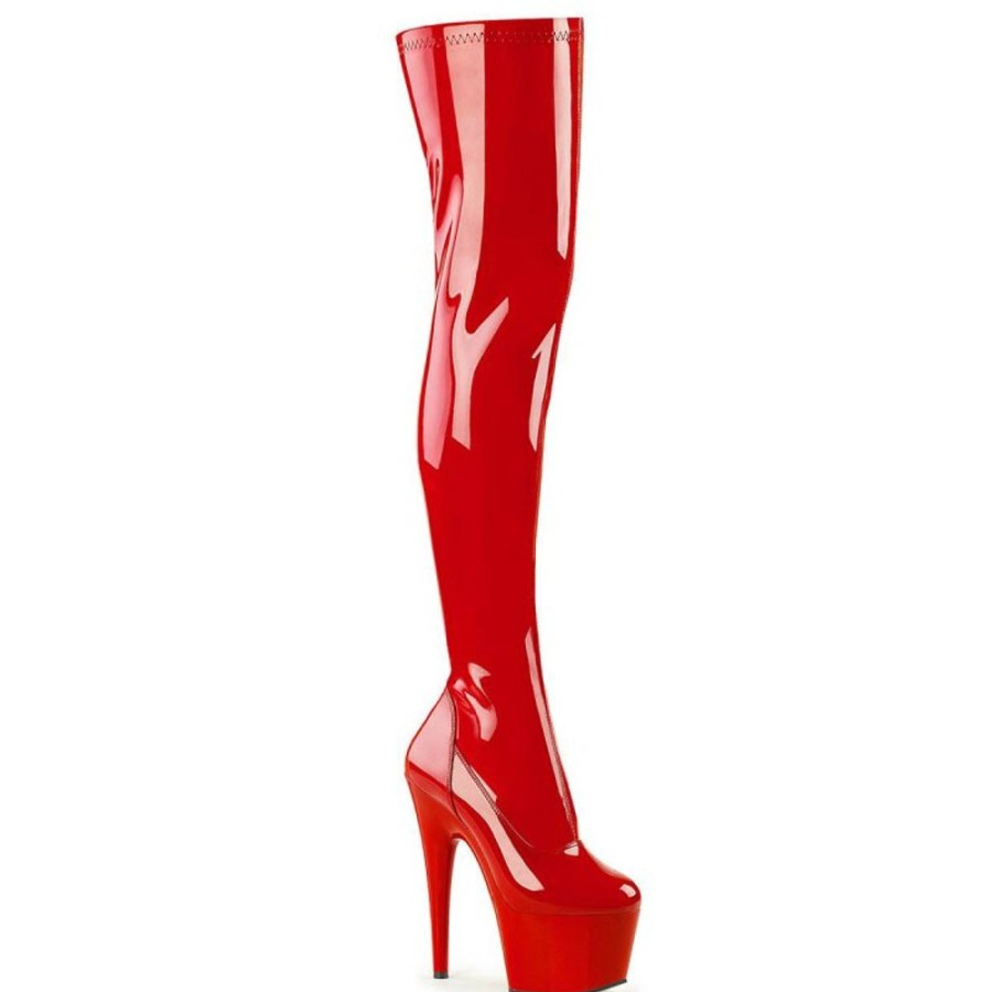 High Heels Pleaser | Pleaser Adore-3000 Plateau Overknee Stiefel Lack Rot