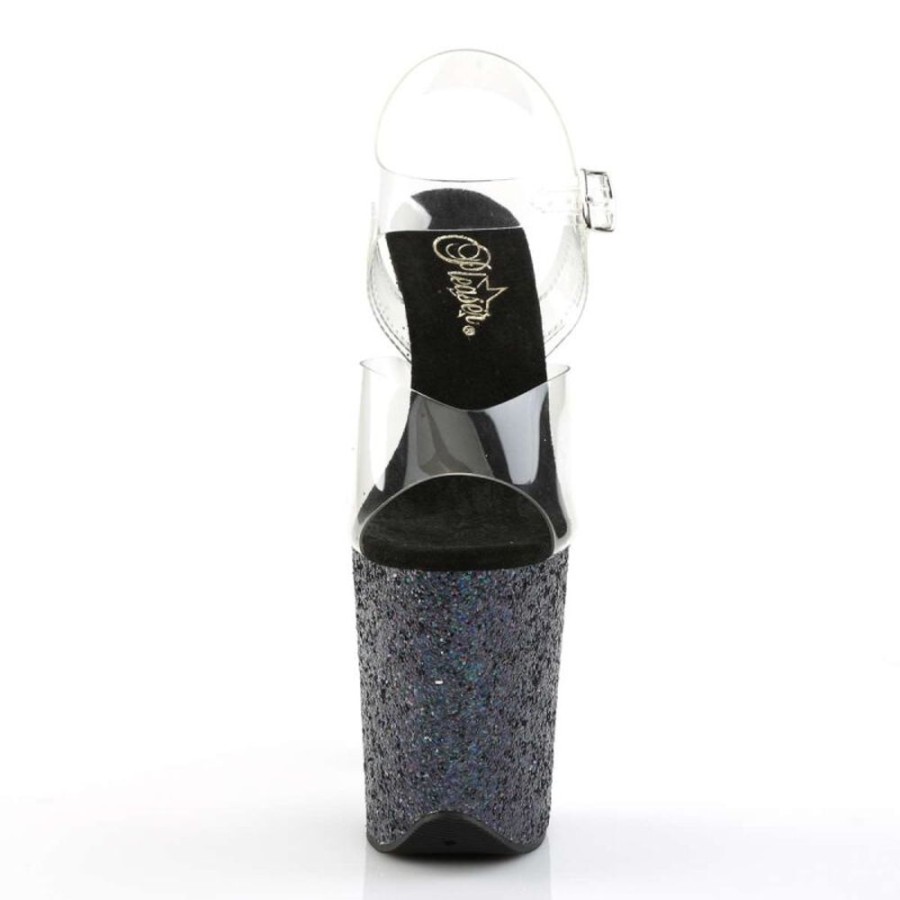 High Heels Pleaser | Pleaser Sandalette Flamingo-808Lg Transparent Schwarz Strass