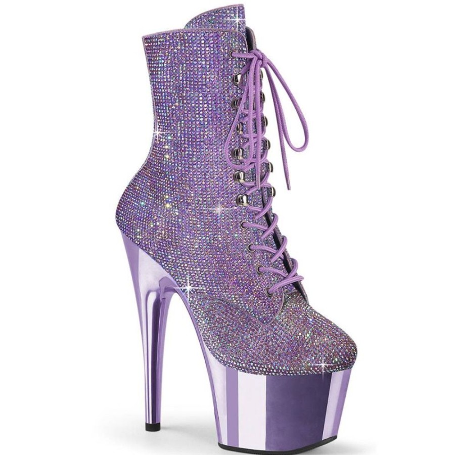 High Heels Pleaser | Pleaser Adore-1020Chrs Plateau Stiefeletten Strass Chrom Lila