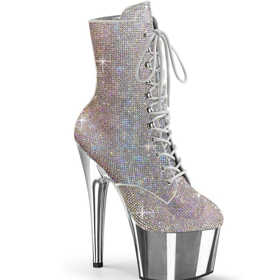 High Heels Pleaser | Pleaser Adore-1020Chrs Plateau Stiefeletten Multi Strass Chrom Silber