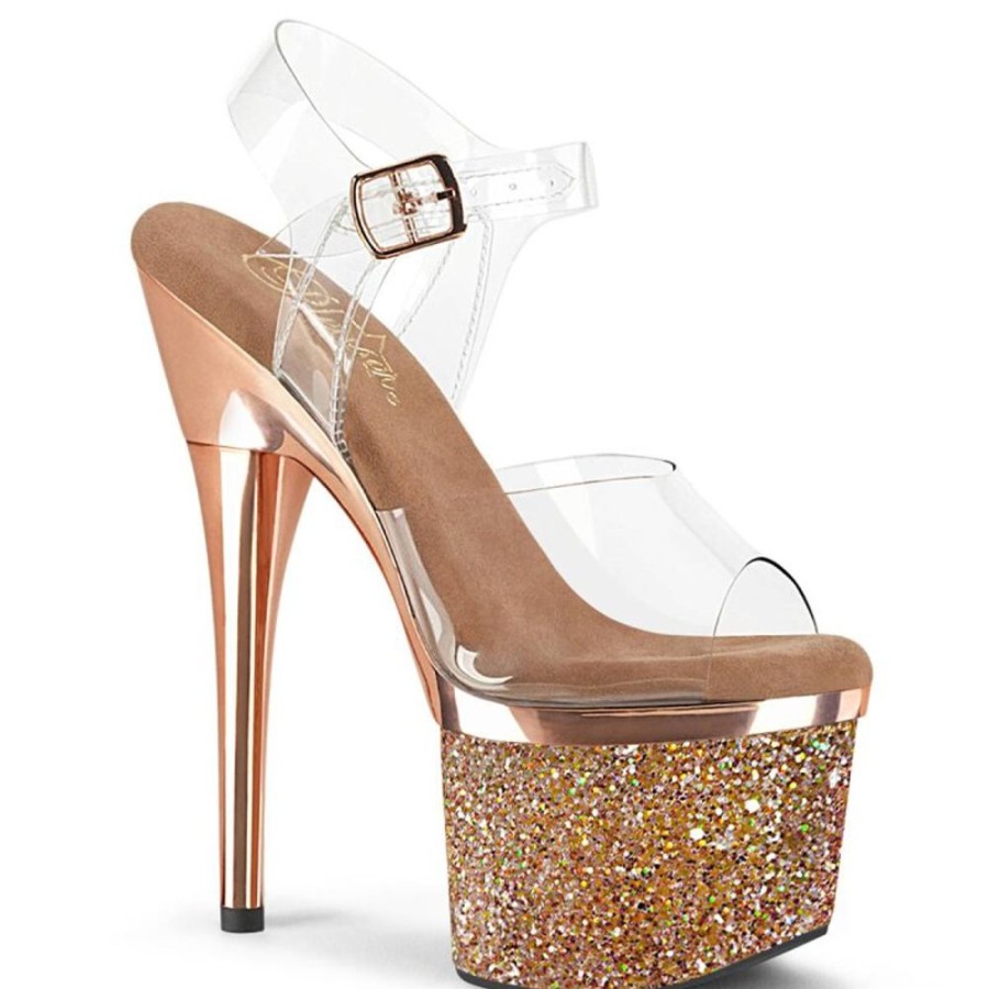 High Heels Pleaser | Pleaser Esteem-708Chlg Plateau Sandaletten Glitter Rose-Gold