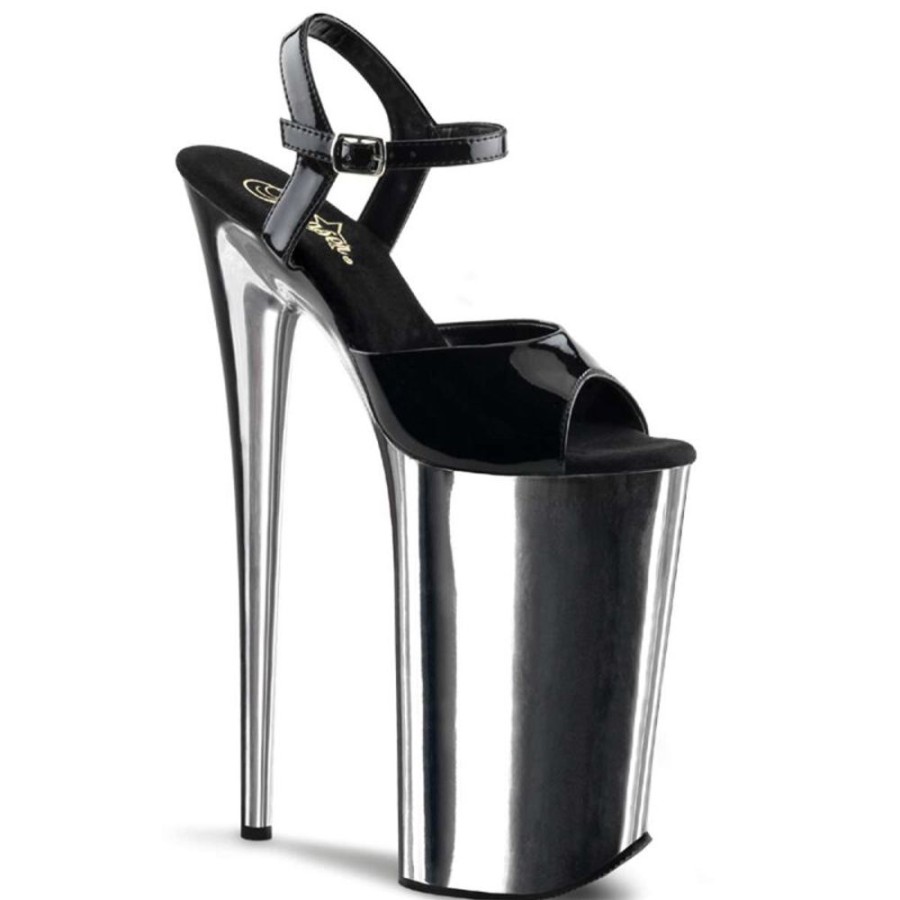 High Heels Pleaser | Pleaser Sandalette Beyond-009 Schwarz Siber Chrom