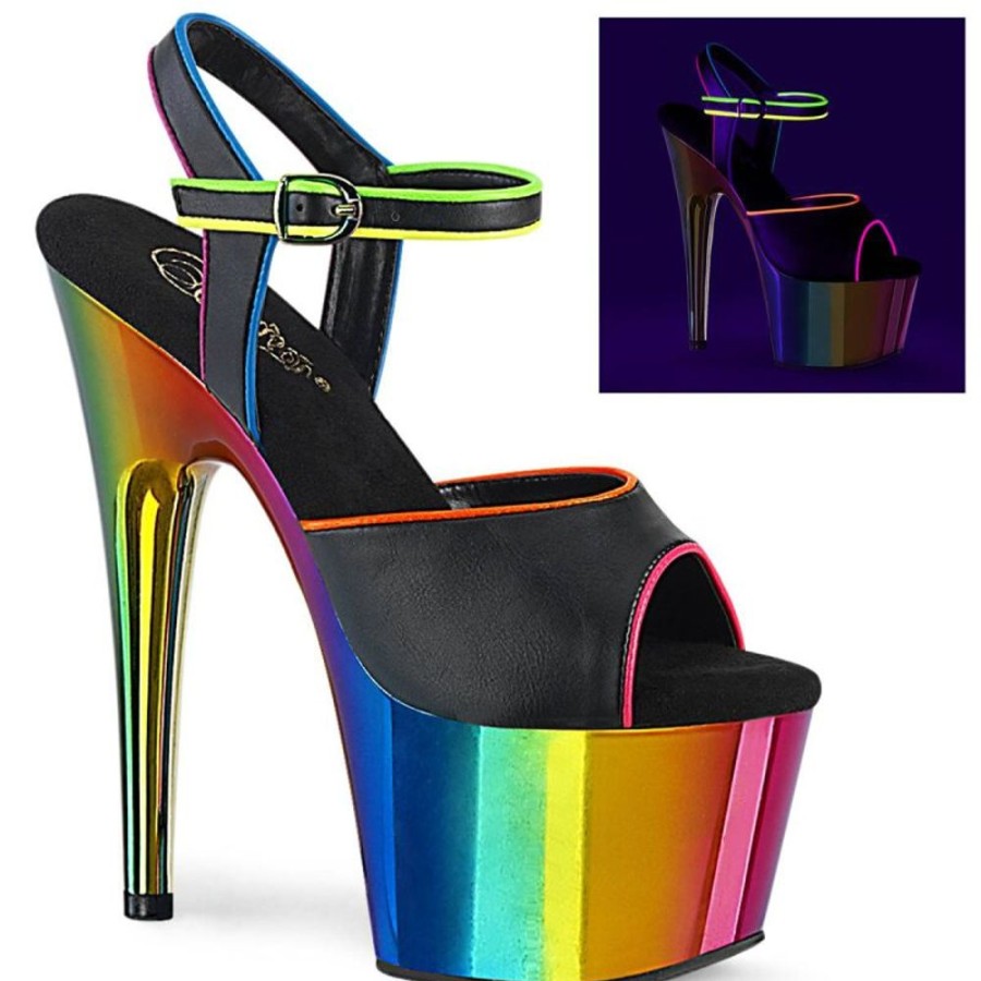 High Heels Pleaser | Pleaser Adore-709Rc-02 Plateau Sandaletten Kunstleder Chrom Schwarz Bunt