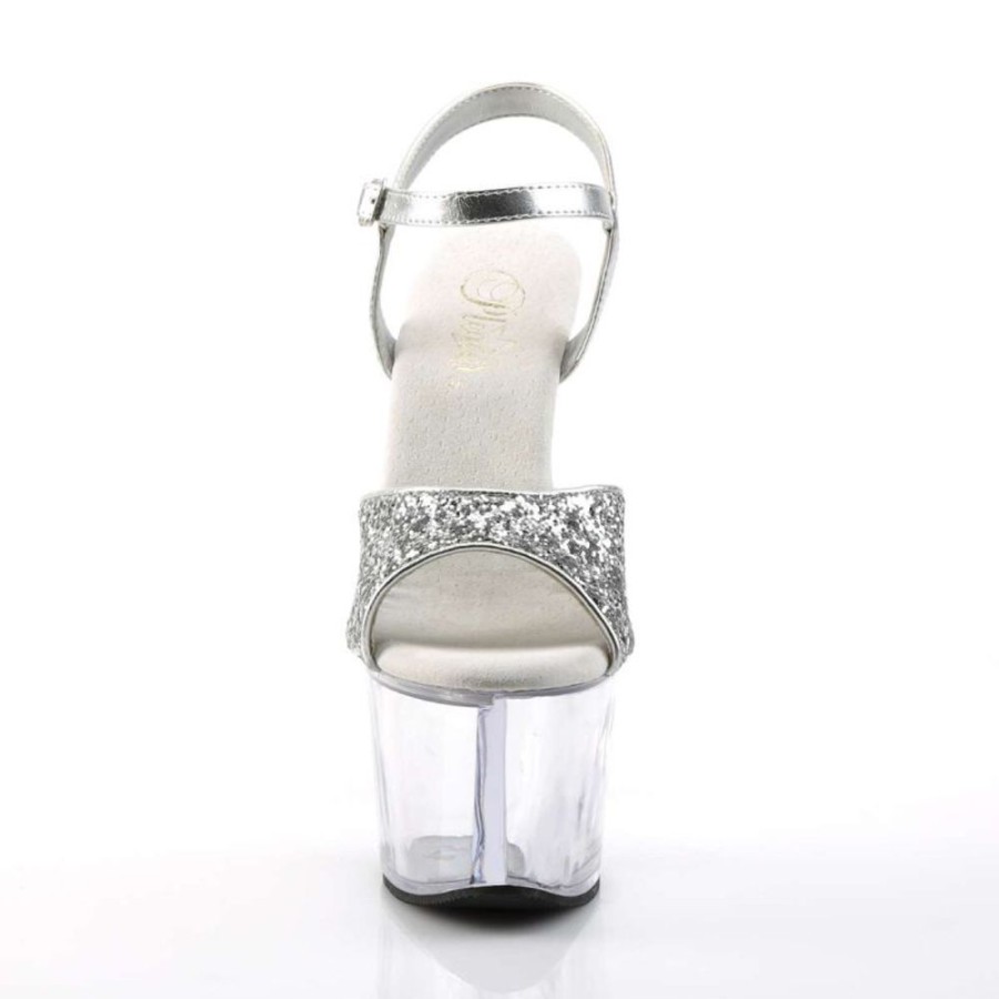 High Heels Pleaser | Pleaser Sandalette Sky-310 Silber Glitter Transparent