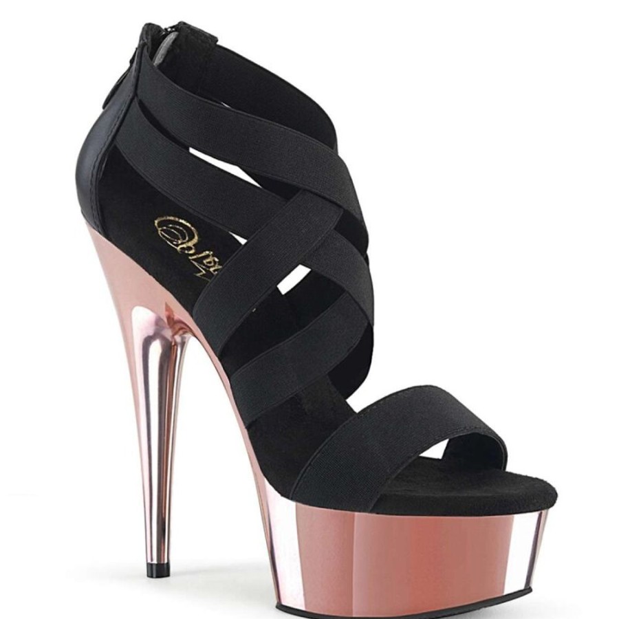 High Heels Pleaser | Pleaser Sandalette Delight-669 Schwarz Rose-Gold Chrom