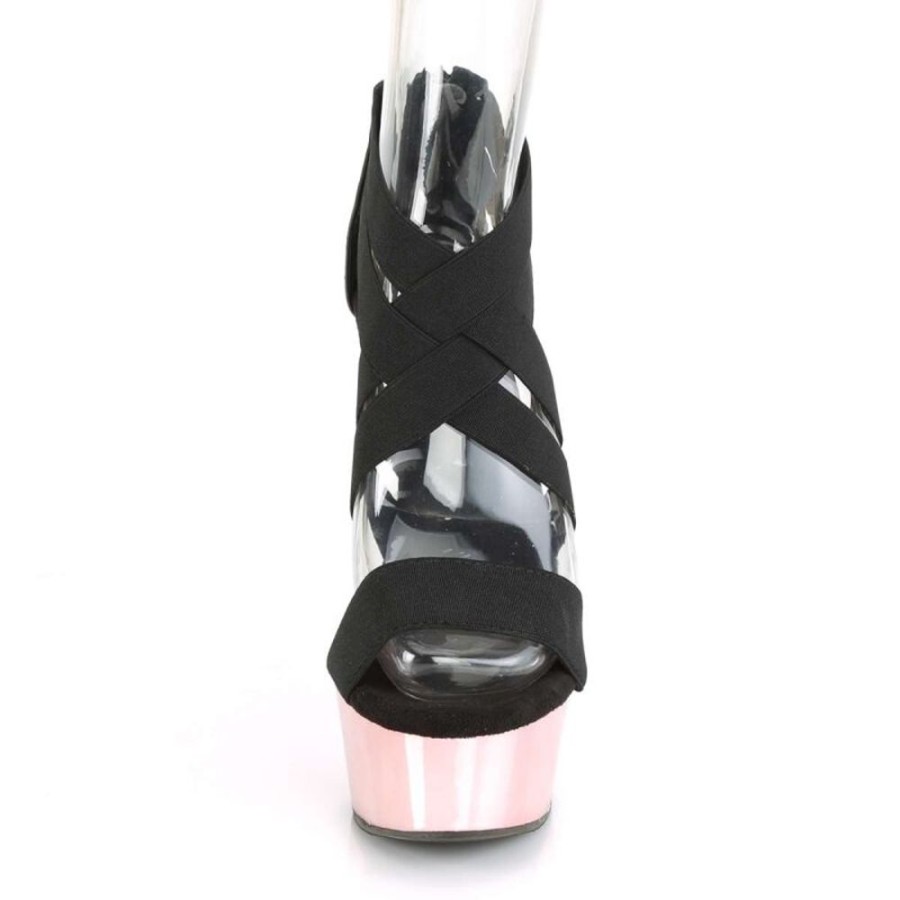 High Heels Pleaser | Pleaser Sandalette Delight-669 Schwarz Rose-Gold Chrom