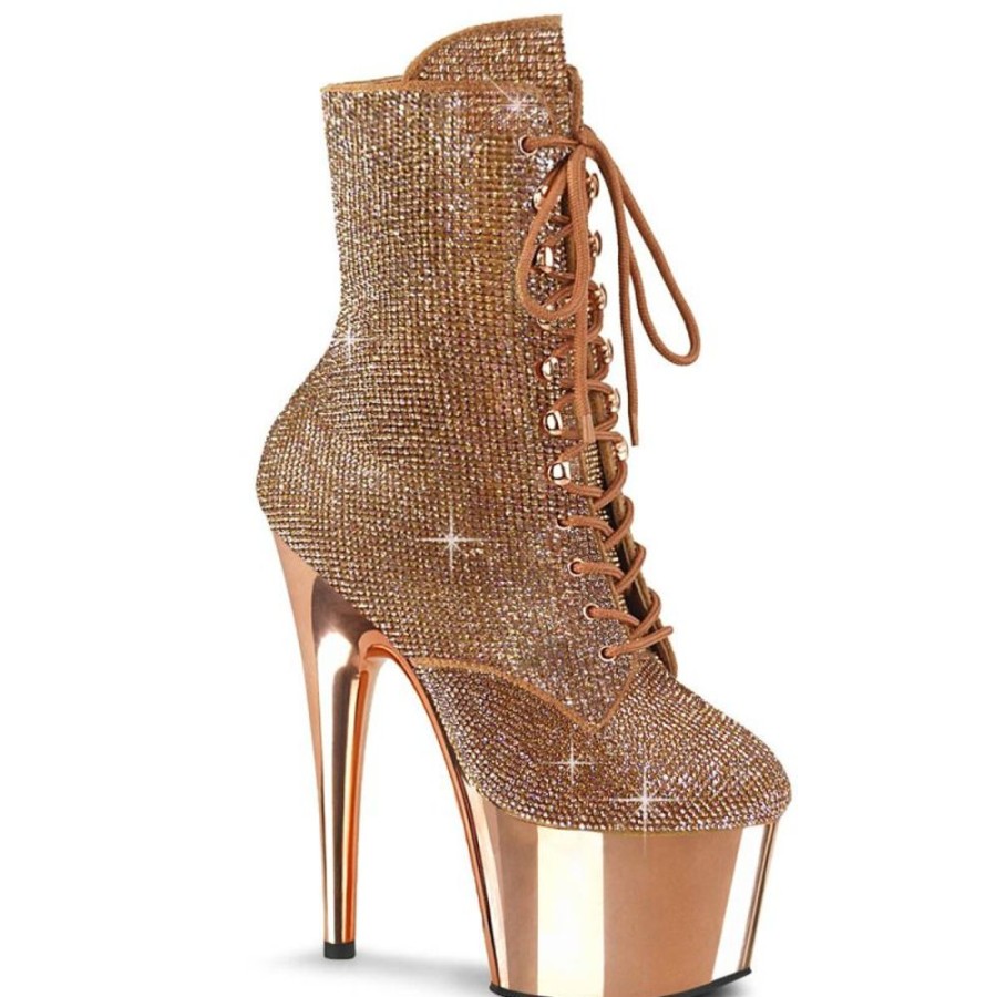 High Heels Pleaser | Pleaser Adore-1020Chrs Plateau Stiefeletten Strass Chrom Gold