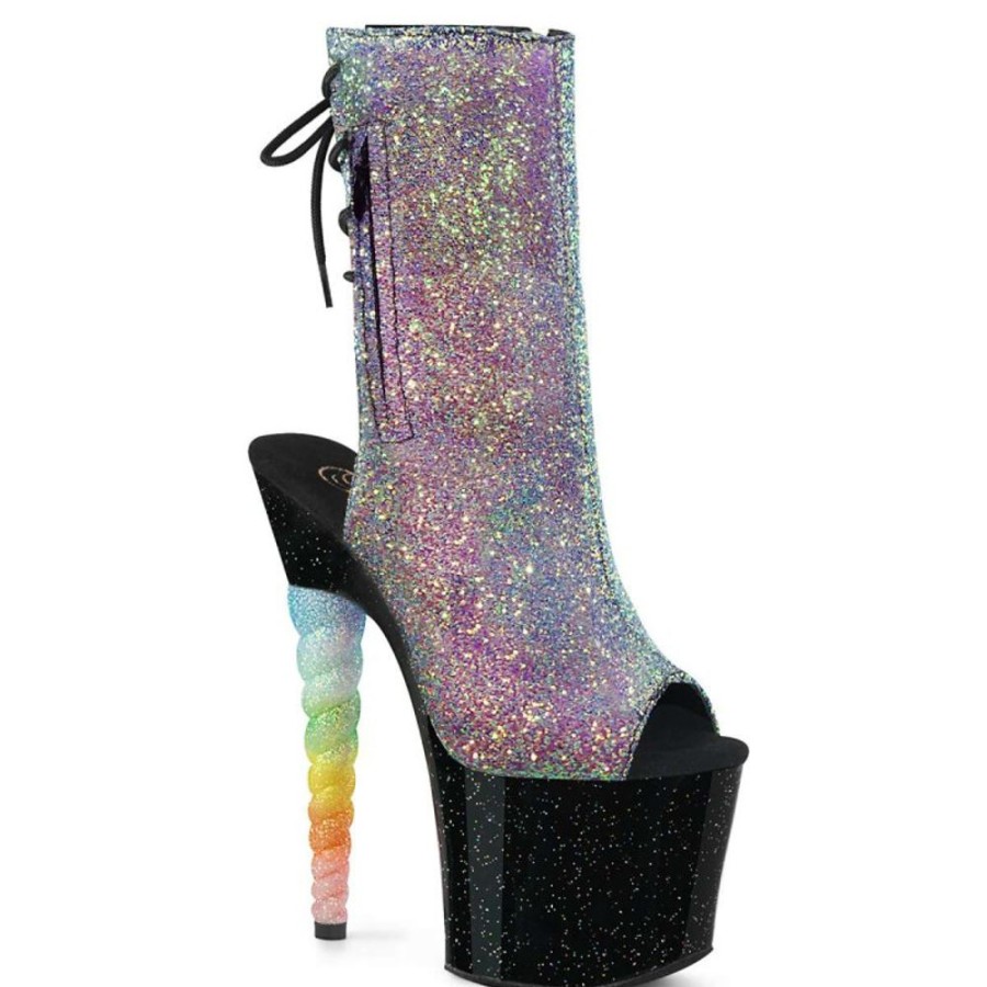 High Heels Pleaser | Pleaser Stiefelette Unicorn-1018G Lila-Blau Multi Glitter