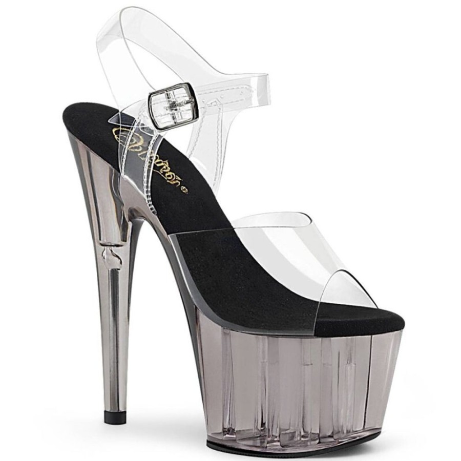 High Heels Pleaser | Pleaser Adore-708T Plateau Sandaletten Rauch Transparent Grau