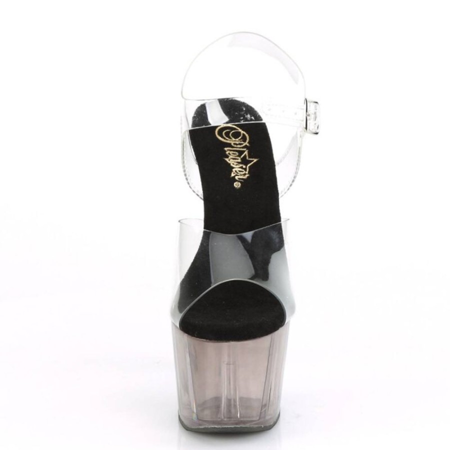 High Heels Pleaser | Pleaser Adore-708T Plateau Sandaletten Rauch Transparent Grau