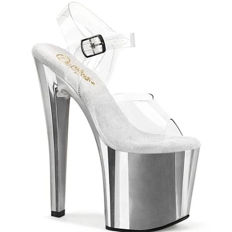 High Heels Pleaser | Pleaser Enchant-708 Plateau Sandaletten Chrom Transparent Silber