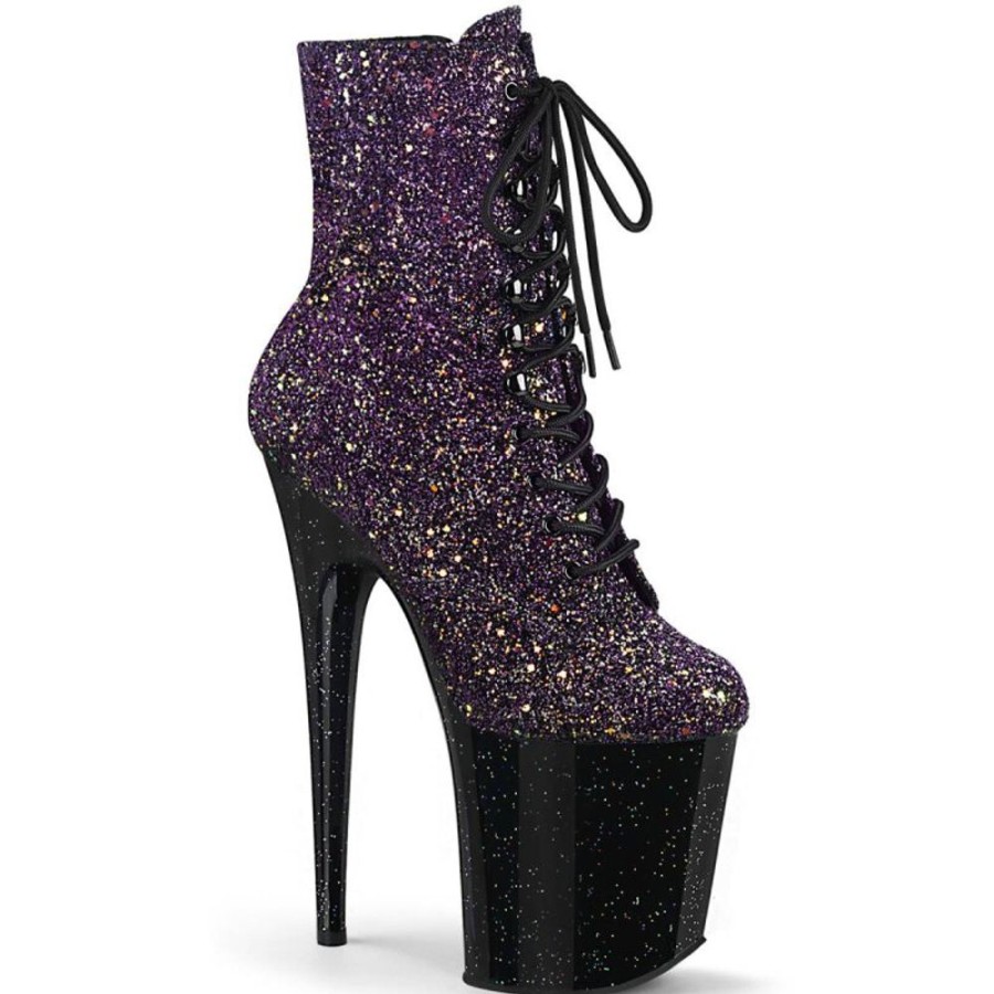 High Heels Pleaser | Pleaser Flamingo-1020Ombg Plateau Stiefeletten Glitter Lila