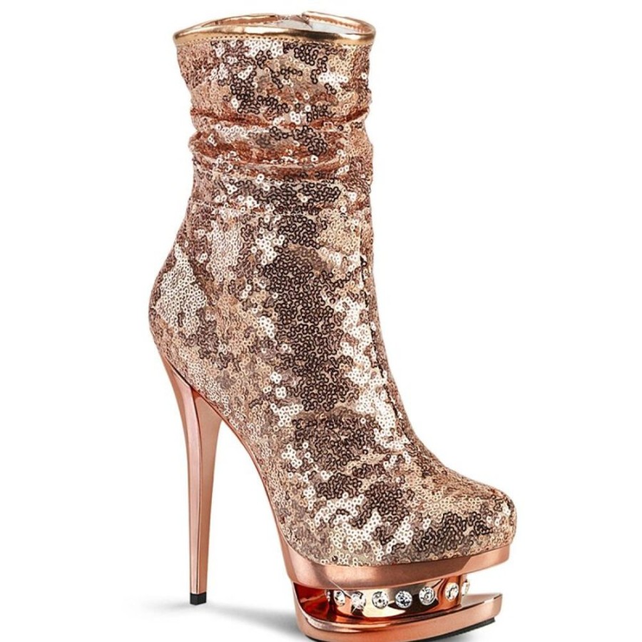 High Heels Pleaser | Pleaser Blondie-R-1009 Plateau Stiefeletten Pailetten Chrom Rose-Gold