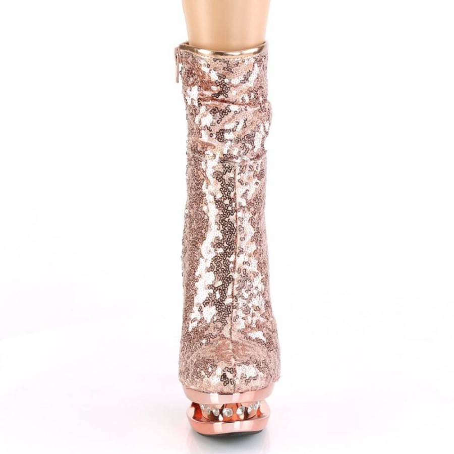 High Heels Pleaser | Pleaser Blondie-R-1009 Plateau Stiefeletten Pailetten Chrom Rose-Gold