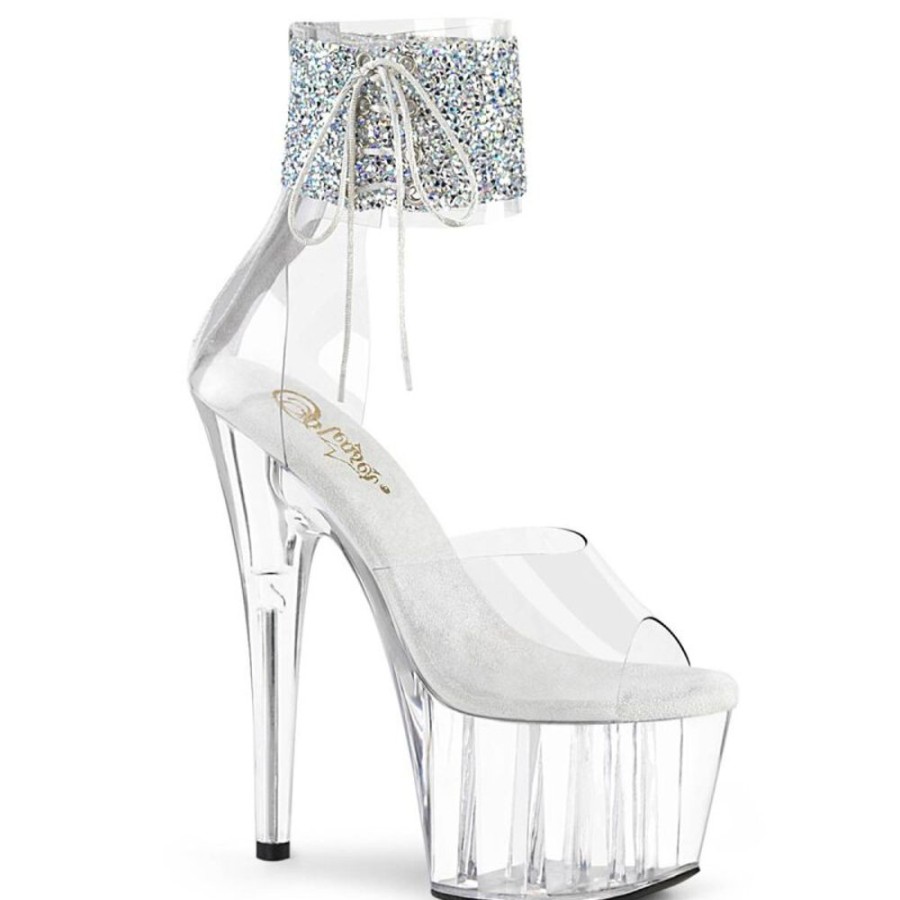 High Heels Pleaser | Pleaser Adore-724Rs-02 Plateau Sandaletten Strass Transparent