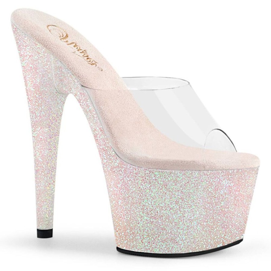 High Heels Pleaser | Pleaser Adore-701Hmg Plateau Pantoletten Glitter Transparent Rosa