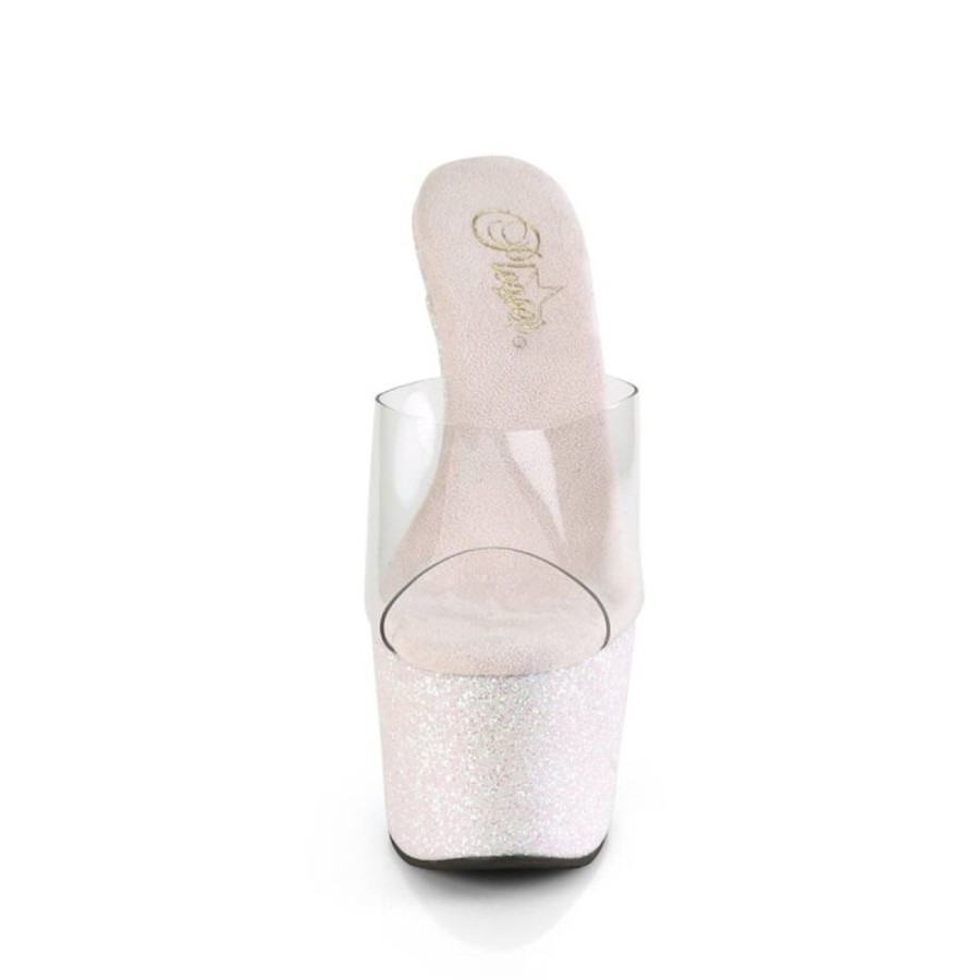 High Heels Pleaser | Pleaser Adore-701Hmg Plateau Pantoletten Glitter Transparent Rosa