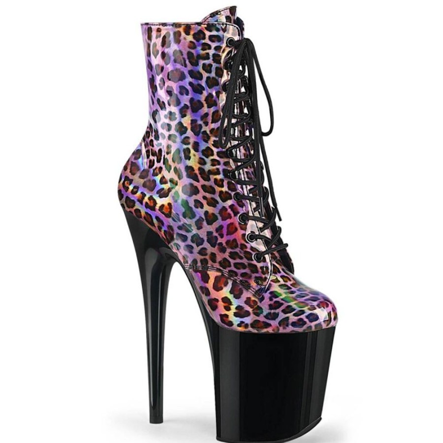 High Heels Pleaser | Pleaser Flamingo-1020Lp Plateau Stiefeletten Holo Lack Pink