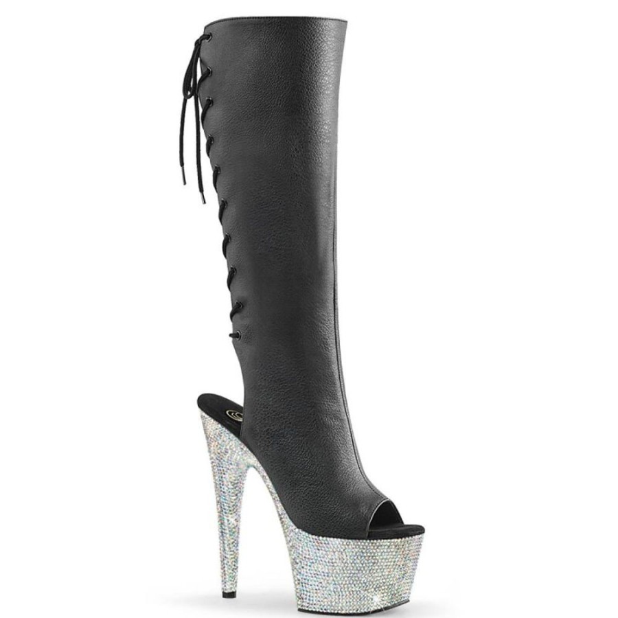 High Heels Pleaser | Pleaser Bejeweled-2018-7 Plateau Stiefeletten Kunstleder Strass Schwarz