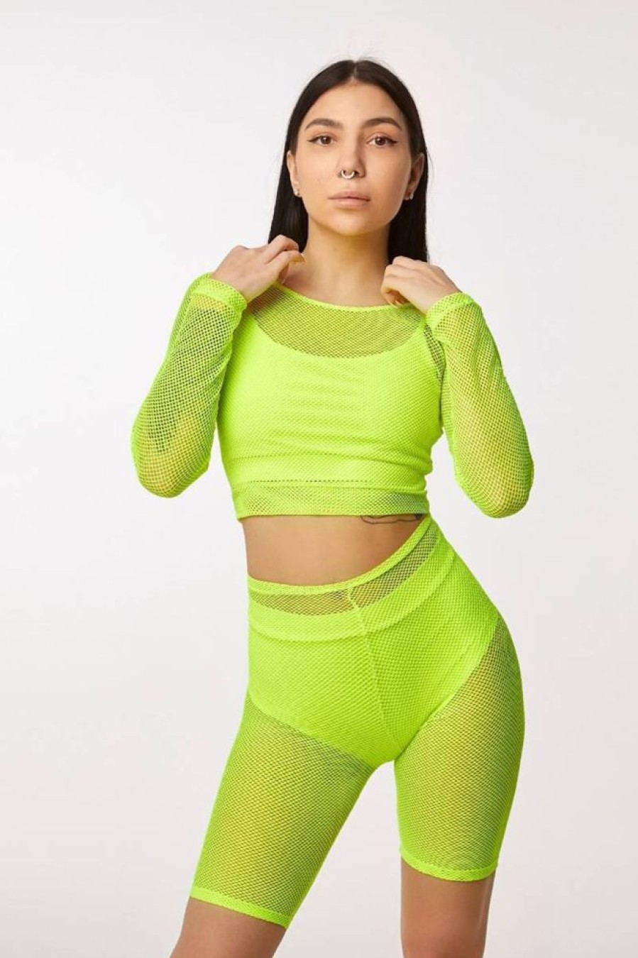 Pole Dance Kleidung Polerina | Polerina Top Jaya Grobe Maschen Neon Yellow