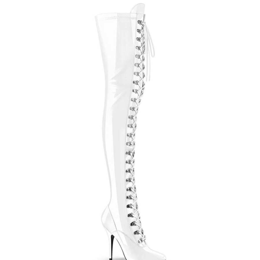 High Heels Pleaser | Pleaser Seduce-3024 Overknee Stiefel Lack Weis