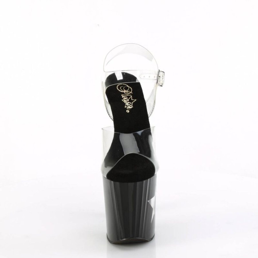 High Heels Pleaser | Pleaser Enchant-708Lt-Star Plateau Sandaletten Transparent Schwarz