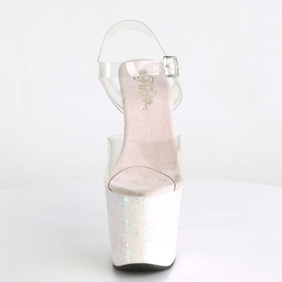 High Heels Pleaser | Pleaser Sandalette Unicorn-708Lg Transparent Silber Multi Glitter