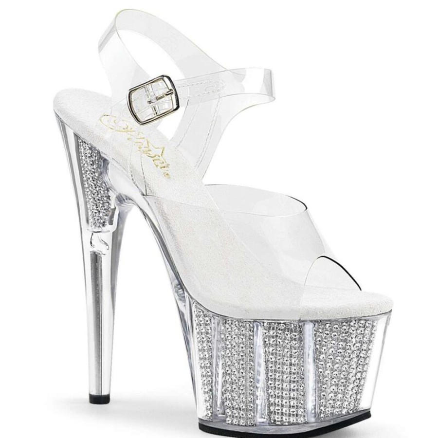 High Heels Pleaser | Pleaser Sandalette Adore-708Srs Transparent Silber Strass